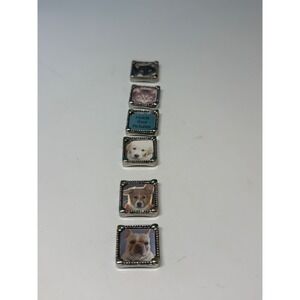 KIS Silver Tone Square Pet Photo Frame Italian Charms Cat Dog Set of 6
